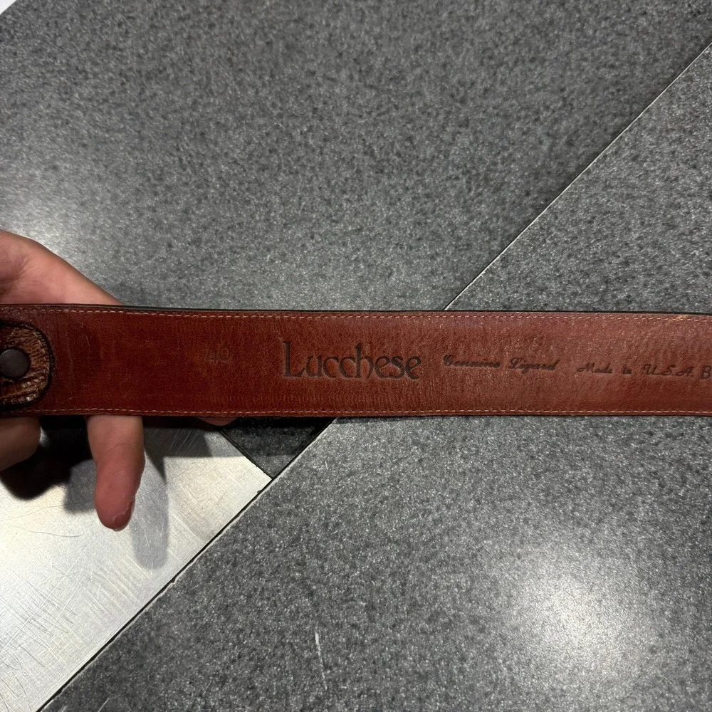 Lucchese Belt Mens 40 Brown Good Genuine Lizard Skin Western B00201 USA Made
